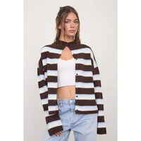 Remy brown multicolor striped cardigan with boxy, slightly cropped fit