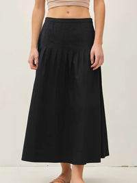 Walker Drop Waist Midi Skirt in black – women's pleated drop waist midi skirt | Glitz Fine Clothing
