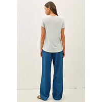 Medium wash wide leg lounge denim pants, women's boutique bottoms in Turlock CA