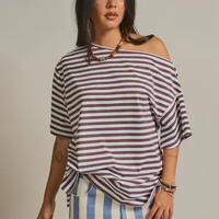 Hayden boxy cotton tee, off-shoulder boat neckline detail